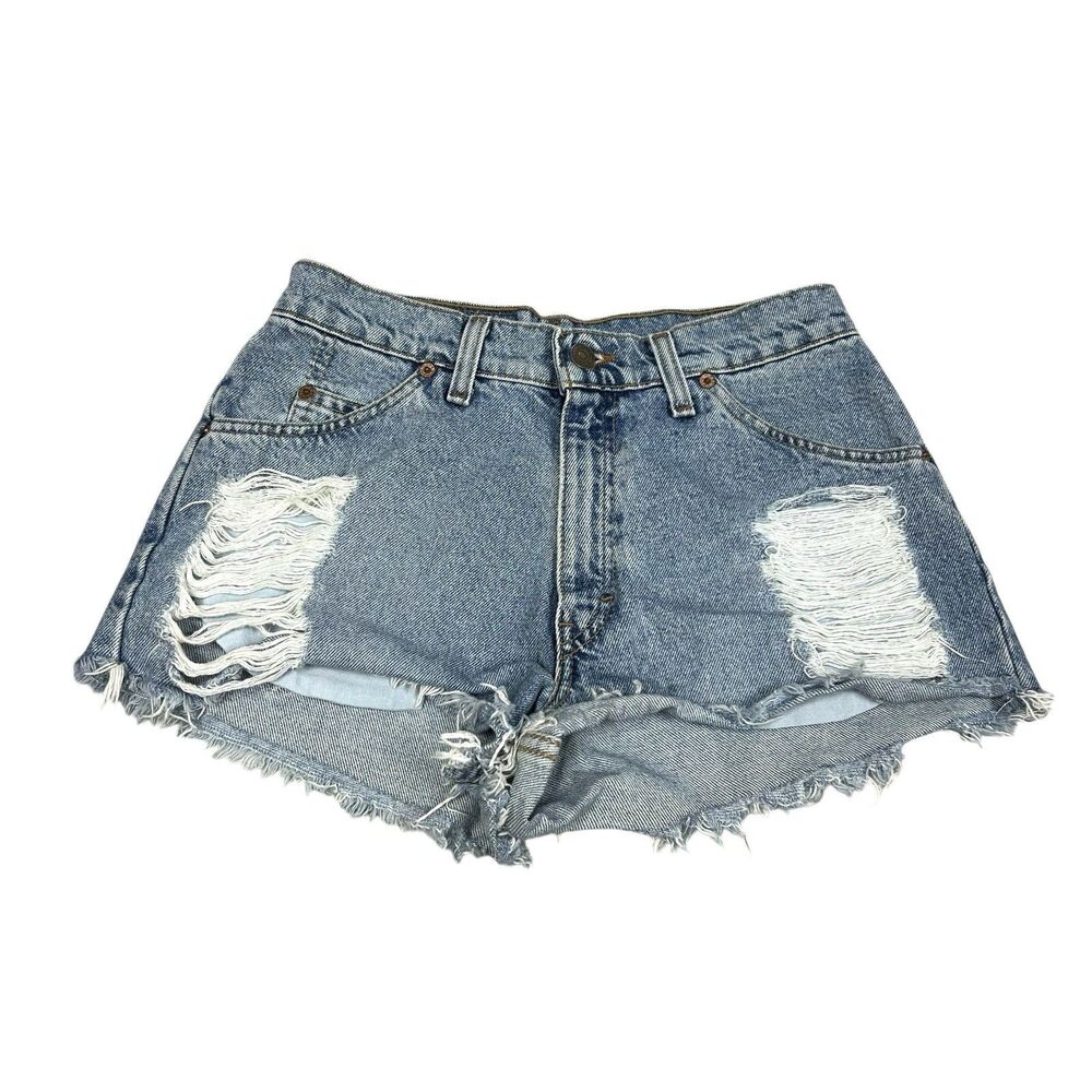 VINTAGE LEVI'S Shorts Women’s 7 Jr Blue Denim 950 Relaxed Fit Light Wash 90s - Picture 3 of 10